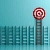 long-red-ladder-to-goal-target-business-concept-blue-pastel-color-background-shadows-d-rendering-128956325