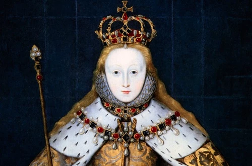 Elizabeth I in coronation robes. Elizabeth I (1533-1603) queen of England from 1558. Daughter of Henry VIII and Anne Boleyn, she was the last Tudor