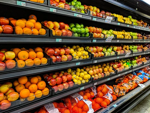 Fruit display in supermarket grocery store