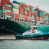 a little pilot boat helping the big ships around.