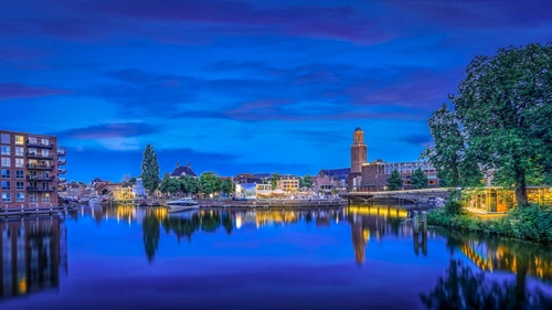 cityscape of Zwolle during the bleuhour