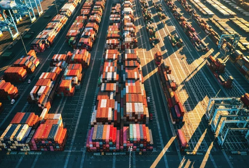 shipping containers in a harbor