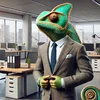 DALL·E 2025 03 26 12.08.24 - A photorealistic chameleon wearing a business suit, standing confidently in an office setting. The chameleon's head and body are in realistic proporti