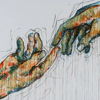 two human hands painting