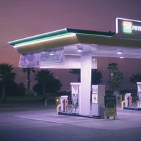 a gas station with a gas pump