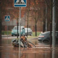 a street sign that has been flooded with water