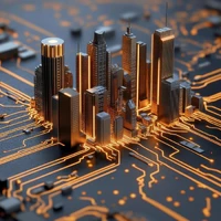 explore the intricate beauty of a digital city a miniature metropolis nestled upon a circuit board illuminated by glowing pathways of technology discover the fusion of urban architecture and photo