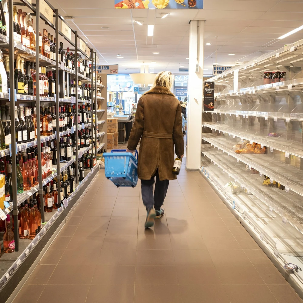 Empty supermarket shelves due to stockpiling because of Corona Virus.