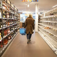 Empty supermarket shelves due to stockpiling because of Corona Virus.