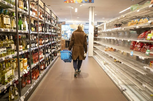 Empty supermarket shelves due to stockpiling because of Corona Virus.