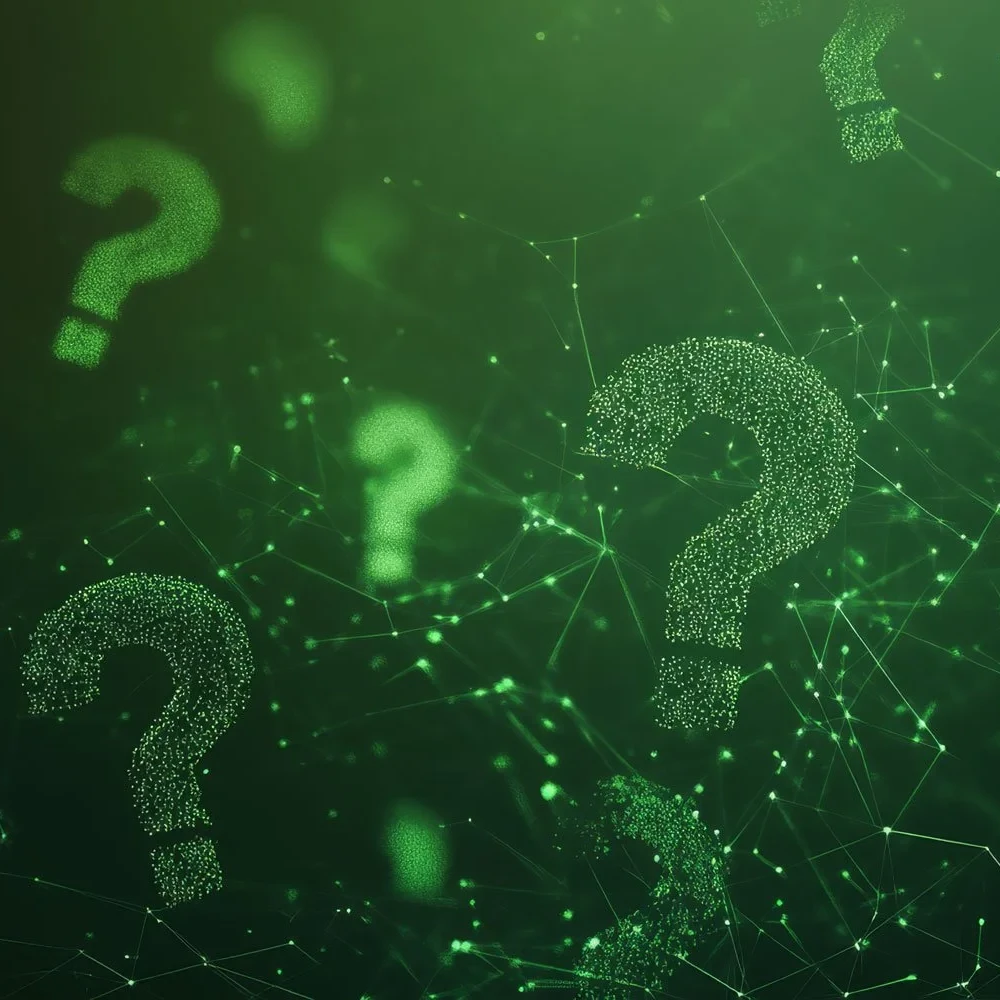 floating question marks dark green