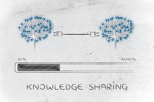 Knowledge,Sharing:,Electronic,Circuit,Brains,Connected,By,Plugs,Exchanging,Information