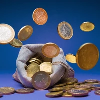 Open,Moneybag,With,Falling,Euro,Coins,Against,Blue,Background