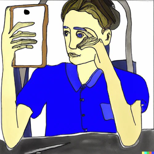 DALL·E 2023-07-04 22.21.52 - Make me a painting of a young student using a smartphone in Picasso style